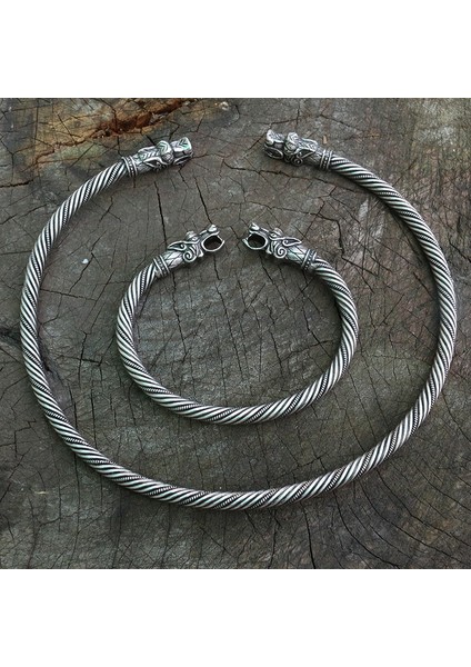 Saf Altın Rengi Viking Kurt Kafası Fenrir Torc Boyun Yüzüğü Ragnar El Yapımı Ağır Telli Pirinç Tel Pagan Norse Armband - Türkçe (Yurt Dışından) modelleri