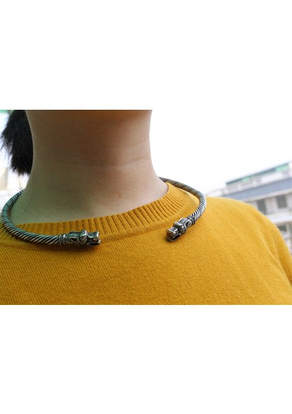 Saf Altın Rengi Viking Kurt Kafası Fenrir Torc Boyun Yüzüğü Ragnar El Yapımı Ağır Telli Pirinç Tel Pagan Norse Armband - Türkçe (Yurt Dışından) fırsatları