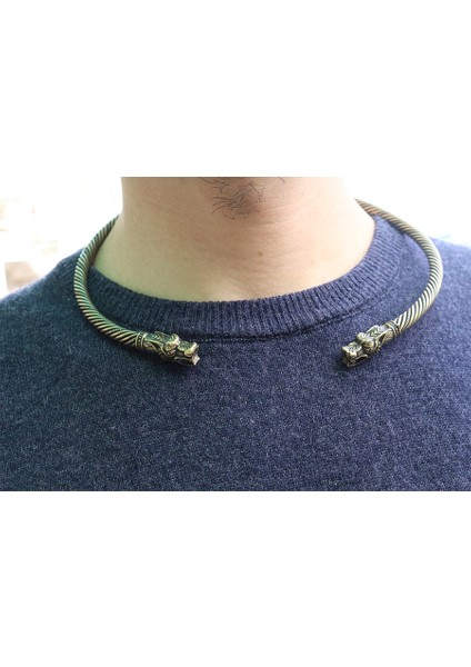 Saf Altın Rengi Viking Kurt Kafası Fenrir Torc Boyun Yüzüğü Ragnar El Yapımı Ağır Telli Pirinç Tel Pagan Norse Armband - Türkçe (Yurt Dışından) indirimleri