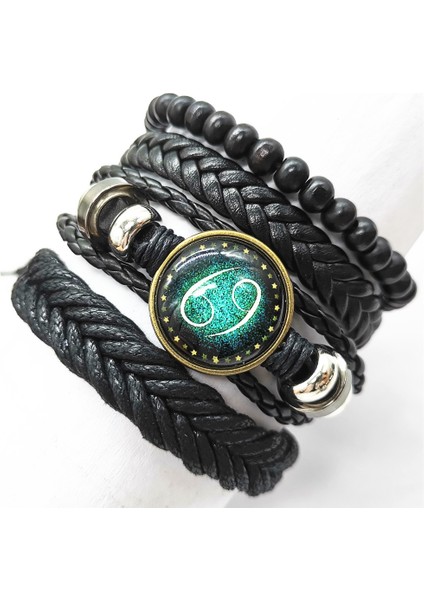 Siyah Örgülü Koç Boğa Yengeç 12 Burçlu Kol Bileziği Bilezik Erkek Erkek Bilezikler Moda Takı Kadın Deri Bilezikler (Yurt Dışından)