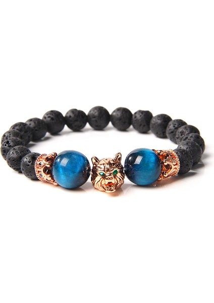 19CM Tarzı No.2 Boyutu Kurt Başlığı Bilezik Erkek Doğal Siyah Volkanik Kaplan Gözü Taş Boncuk Bileklik El Yapımı Esnek Taç Kolye Charm Halhal Kadınlar Için (Yurt Dışından) fiyatları
