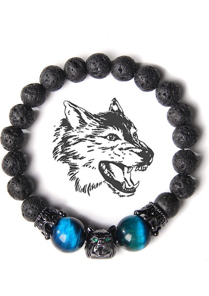 19CM Tarzı No.2 Boyutu Kurt Başlığı Bilezik Erkek Doğal Siyah Volkanik Kaplan Gözü Taş Boncuk Bileklik El Yapımı Esnek Taç Kolye Charm Halhal Kadınlar Için (Yurt Dışından) modelleri