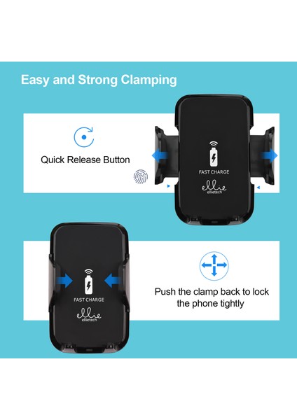Ellietech CS201 Kablosuz Araba Şarj Cihazı ve Telefon Tutucu 2'li Hızlı Şarjlı Dönebilen (Yurt Dışından) modelleri