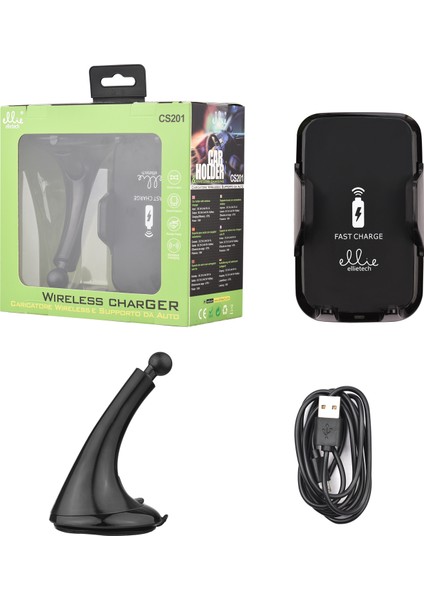 Ellietech CS201 Kablosuz Araba Şarj Cihazı ve Telefon Tutucu 2'li Hızlı Şarjlı Dönebilen (Yurt Dışından) indirimleri