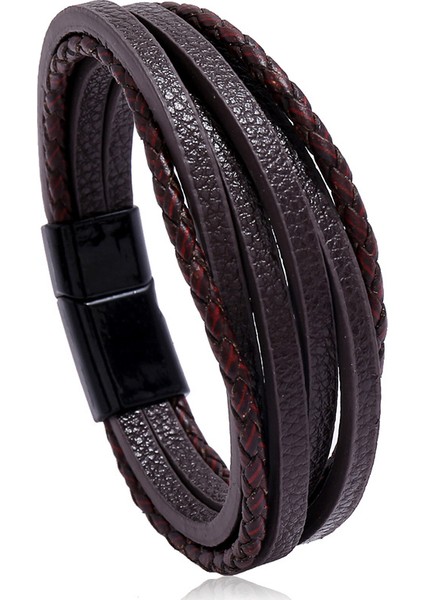20CM Tarzı NO.83930 Beden Kotik Yeni Moda Klasik Hakiki Deri Bilezik Erkekler Için El Şansı Takı Çok Katmanlı Erkek Bileziği El Yapımı Takı (Yurt Dışından)