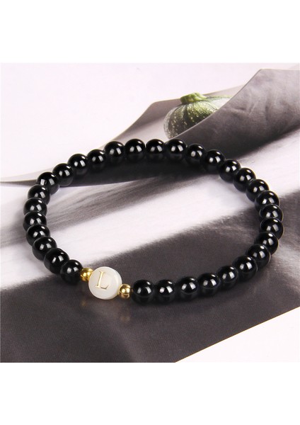 19CM Tarzı M Beden Çiftler Bileklik 6mm Doğal Taş Oniks Bilezikler Beyaz Kabuk Boncuk Harf Kolye Bileklik Kadınlar ve Erkekler Için Doğum Günü Takı Hediyesi (Yurt Dışından) modelleri