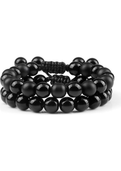Mat Siyah Takım Sıcak ve Erkek Boncuklu Bilezikler Kaplan Gözü Lava Doğal Taş Oniks Boncuklu Çift Mesafe Bilezikleri Kadınlar Takı Pulseras (Yurt Dışından)