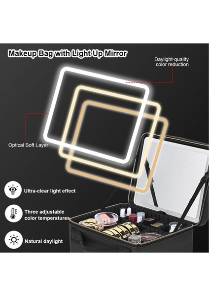 Büyük Makyaj Çantası Çıkarılabilir Aydınlanabilir Suya Dalı Ayna (Yurt Dışından) modelleri