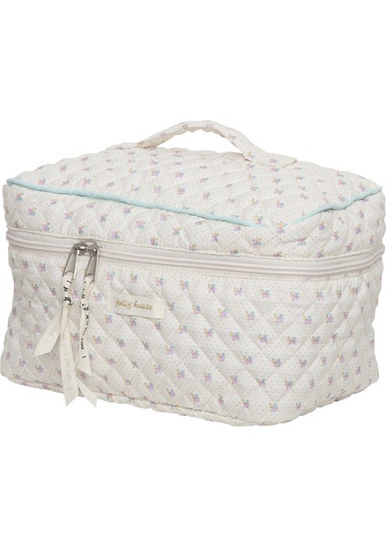 Yeyu Sınır Ötesi Tedarik Tatlı Bej Küçük Çiçekli Döner Kozmetik Çantası Büyük Kapasiteli (Yurt Dışından)