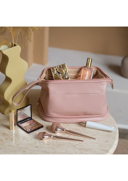 Çift Katlı Zarflı Kozmetik Çantası Pembe Renkli Büyük Kapasiteli (Yurt Dışından) indirimleri