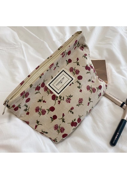 Korduroy Retro Kozmetik Çantası Beyaz Pembe Renkli Kadınlar Için (Yurt Dışından)