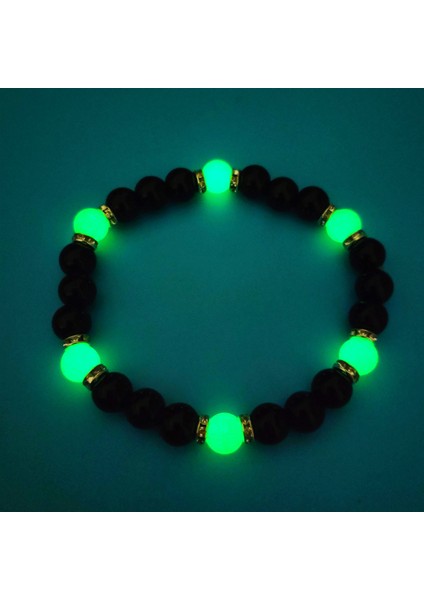 Yeşil Basit Moda Parlayan Kadın Çekiciliği Bilezik Takı Erkekler Florasan Bilezikler 8mm Doğal Taş Esnek Luminous Boncuk Bileklik (Yurt Dışından)