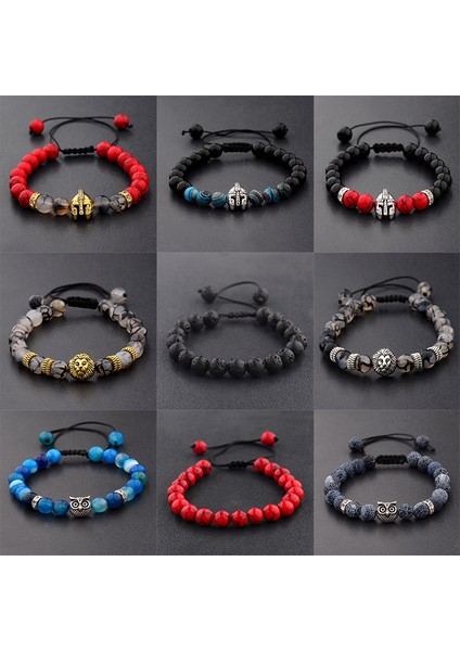 ABK006 Oıqueı Metal Kasklı Baykuş Aslan Başlı Boncuklu Bilezik Erkek Renkli Taş Boncuklar Ayarlanabilir Bileklikler Mala Yoga Bileziği Kadınlar Için (Yurt Dışından)