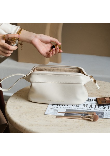 Çift Katlı Bulut El Çantası Büyük Kapasiteli Süt Beyazı Kozmetik Çantası (Yurt Dışından)