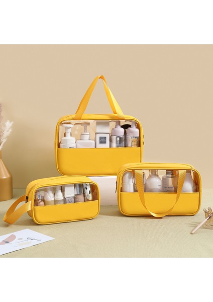 Pvc Şeffaf Büyük Kapasiteli Sarı Kozmetik Banyo Depolama Çantası (Yurt Dışından)