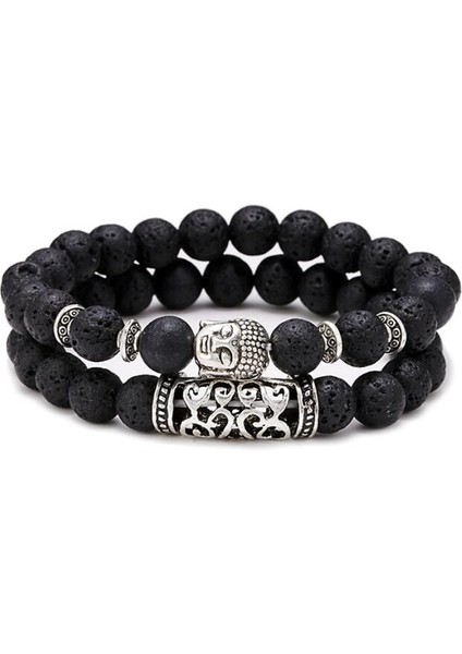 Siyah Noter Et Çiftler Arası Mesafe Bileklik Erkek Kadın Doğal Lava Taşı Kaplan Gözü Bilezik Zincir Bilezik Hediye (Yurt Dışından)