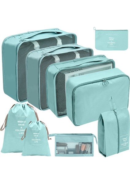 Yolculuk Saklama Çantası Yedi Parça Seti Göl Mavisi Kozmetik Bavulu (Yurt Dışından)
