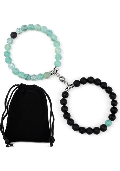 Lav-Grn Ayrışmış2 Çift Mesafe Boncuk Bileklik Sevgililer Için Kalp Mıknatıs Çekim Doğal Taş Bilezikler Arkadaşlar Takı Hediye Bilezikler (Yurt Dışından)