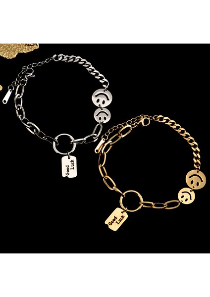 A Huanzhı Yeni Titanyum Çelik Altın Gümüş Renk Iyi Şans Gülümseme Yüz Zincir Ayarlanabilir Bilezik - Kadın Kızlar Için Takı Hediye (Yurt Dışından) modelleri