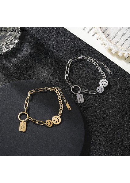 A Huanzhı Yeni Titanyum Çelik Altın Gümüş Renk Iyi Şans Gülümseme Yüz Zincir Ayarlanabilir Bilezik - Kadın Kızlar Için Takı Hediye (Yurt Dışından) fırsatları