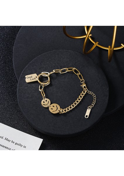 A Huanzhı Yeni Titanyum Çelik Altın Gümüş Renk Iyi Şans Gülümseme Yüz Zincir Ayarlanabilir Bilezik - Kadın Kızlar Için Takı Hediye (Yurt Dışından) indirimleri
