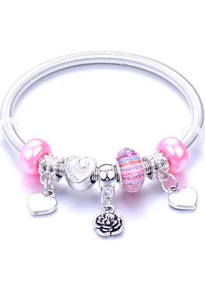 0034PK Kadınlar Için Çift Bileklik Takı Boncuk Bilezik Charm Metal Elastik Aşk Kalp Kızlar Bilezik Metal Yapraklar Boho Punk (Yurt Dışından)