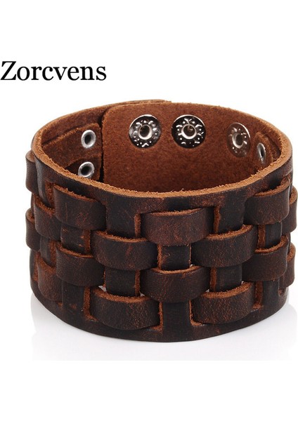 28CM Tarzı NO.82477 Beden Zorcvens El Yapımı Hakiki Deri Bileklikler Moda Kahverengi Punk Geniş Kolluk Bilezikler ve Bilezik Kadın Erkek Takı Için (Yurt Dışından)