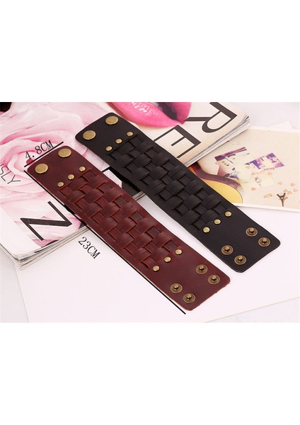28CM Tarzı NO.82477 Beden Zorcvens El Yapımı Hakiki Deri Bileklikler Moda Kahverengi Punk Geniş Kolluk Bilezikler ve Bilezik Kadın Erkek Takı Için (Yurt Dışından)