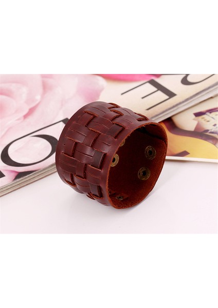 28CM Tarzı NO.82477 Beden Zorcvens El Yapımı Hakiki Deri Bileklikler Moda Kahverengi Punk Geniş Kolluk Bilezikler ve Bilezik Kadın Erkek Takı Için (Yurt Dışından)
