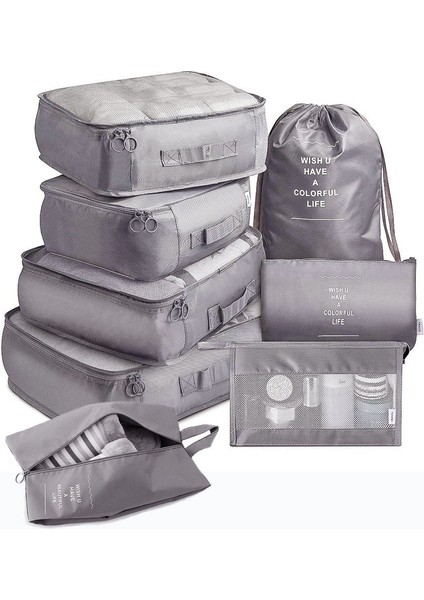 8 Parça Gri Kozmetik Çanta Seyahat Depolama Seti (Yurt Dışından)