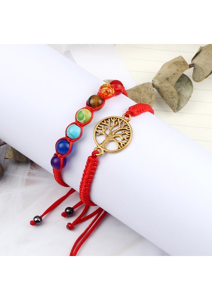 Stil 4 El Yapımı Örgülü Bileklik 7 Çakra Doğal Şifa Bilezikleri Ayarlanabilir Yaşam Ağacı Müttefik Kolye Bilezik Takı Pulsera (Yurt Dışından)