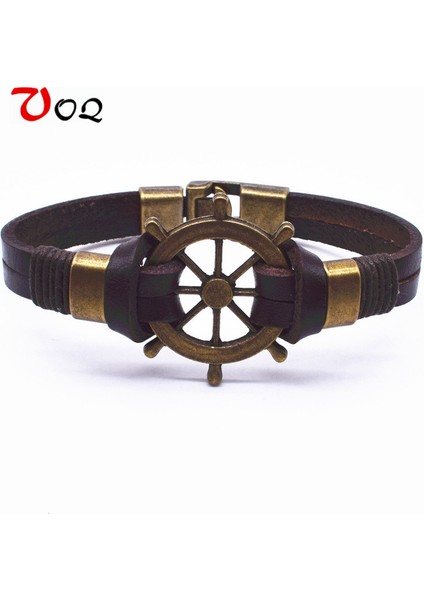 G04 2019 Moda Vintage Stil Kolay Kanca Dümen Çapa Bilezik 21CM Gerçek Deri Zincir Bağlantı Arkadaş Bileklik Erkek Takı (Yurt Dışından) fiyatları