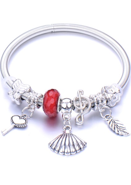 0030RD Kadınlar Için Çift Bileklik Takı Boncuk Bilezik Charm Metal Elastik Aşk Kalp Kızlar Bilezik Metal Yapraklar Boho Punk (Yurt Dışından)