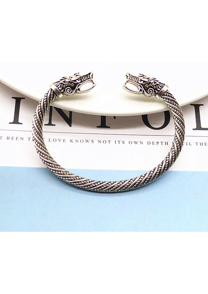 Siyah Antika Gümüş Renkli Ters Desen Oymalı Kafatası Açık Ağız Kolluk Bilezik Viking Bileziği - Türk Takı Ürünü (Yurt Dışından) modelleri