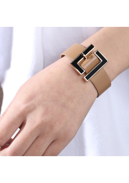 No.1 Boyutu 2021 Yeni Bilezik Moda Geniş Deri Bilezik Kadınlar Siyah Geometrik Metal Bilezik Wrap Charm Takı Femme Hediye (Yurt Dışından) fırsatları