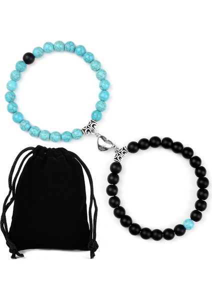 Mavi-Mat Çift Mesafe Boncuk Bileklik Sevgililer Için Kalp Mıknatıs Çekim Doğal Taş Bilezikler Arkadaşlar Takı Hediye Bilezikler (Yurt Dışından)