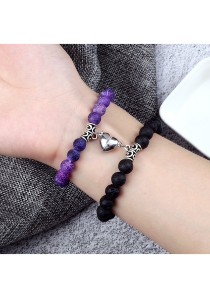 Mavi-Mat Çift Mesafe Boncuk Bileklik Sevgililer Için Kalp Mıknatıs Çekim Doğal Taş Bilezikler Arkadaşlar Takı Hediye Bilezikler (Yurt Dışından) modelleri