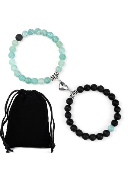 Mavi-Mat Çift Mesafe Boncuk Bileklik Sevgililer Için Kalp Mıknatıs Çekim Doğal Taş Bilezikler Arkadaşlar Takı Hediye Bilezikler (Yurt Dışından) indirimleri