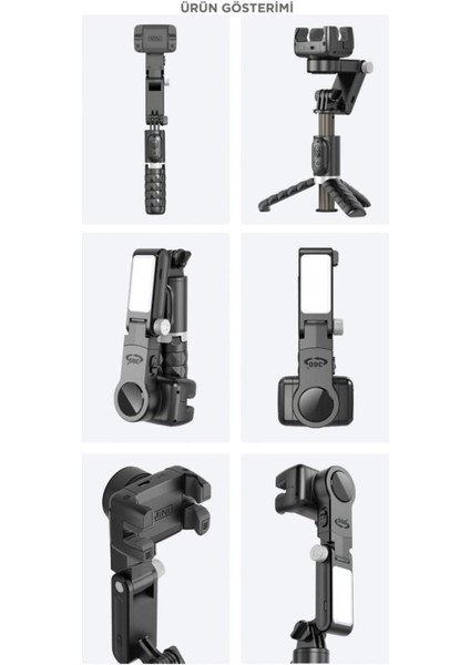 Q18 Siyah Gimball LED Işıklı Kumandalı Çok Amaçlı Tripod Selfie Çubuğu