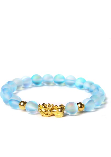 21CM Tarzı 8mm Pıxıu Mavi Ay Taşı Bileklik Boncuklu Bilezikler Kadın Erkek Çift Bilezikler Reiki Mat Opal Ay Işığı Meditasyon Takı Sevgi Hediyesi (Yurt Dışından)