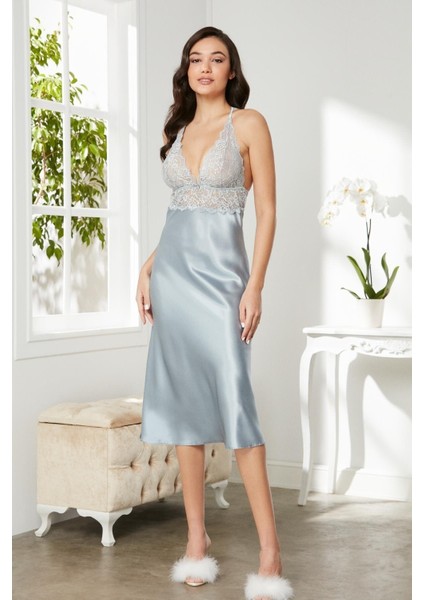 Saten Dantelli Gecelik 905 Mist