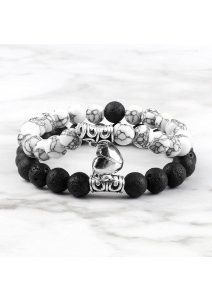 6mm Kalp Çift Mesafe Taşlı Bileklik Manyetik Volkanik Taş Yinyang Boncuklu Streç Bilezik Yoga Bilezik Sevgili Takı (Yurt Dışından) fiyatları