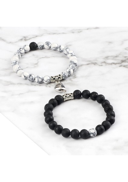 6mm Kalp Çift Mesafe Taşlı Bileklik Manyetik Volkanik Taş Yinyang Boncuklu Streç Bilezik Yoga Bilezik Sevgili Takı (Yurt Dışından) fırsatları