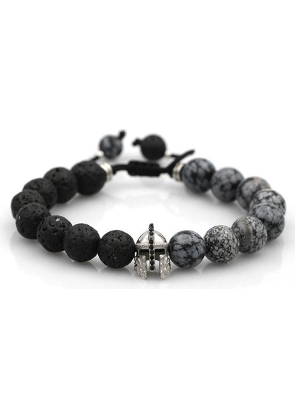 Kar Tanesi Taşı Erkekler Için Lava Taşı Boncuk Bilezik Paslanmaz Çelik Roma Savaşçısı Spartan Gladyatör Kaskı Zincir Bilezikler Hombres Takı (Yurt Dışından)