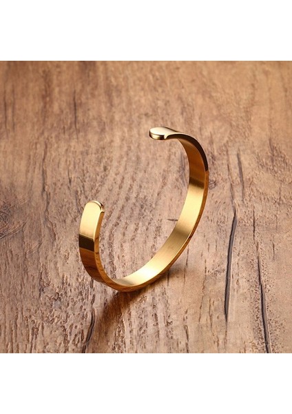 Gül Altın Rengi Erkekler Için Katı Altın Düz Manşet Bilezikler Bileklik Brazalet Bileklik (Yurt Dışından) fırsatları