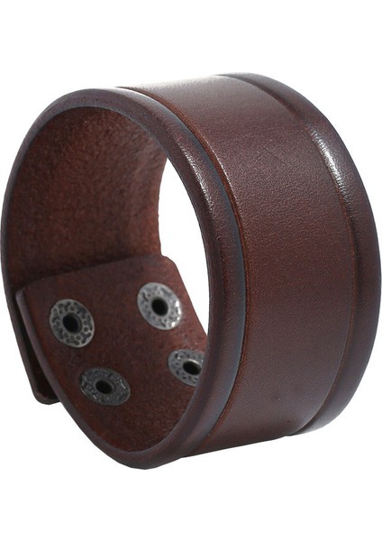 23CM Tarzı NO.83116 Beden Zorcvens Punk Vintage Siyah Kahverengi Gerçek Hakiki Inek Derisi Şanslı Geniş Büyük Bilezik Bileklik Unisex Erkek Kadın Takı (Yurt Dışından)