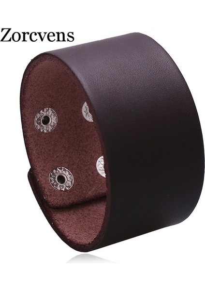 23CM Tarzı NO.83116 Beden Zorcvens Punk Vintage Siyah Kahverengi Gerçek Hakiki Inek Derisi Şanslı Geniş Büyük Bilezik Bileklik Unisex Erkek Kadın Takı (Yurt Dışından) indirimleri