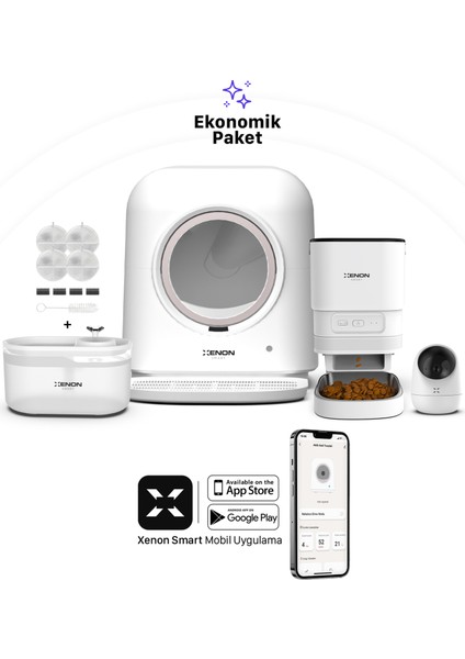 Akıllı Otomatik Kedi Tuvaleti Mama Kabı LED Işıklı Su Pınarı Iç Mekan Kamera ve Yedek Filtre 5'li Pet Ürünleri Seti fiyatları