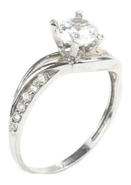 925 Ayar Gümüş Tektaş Yanı Taşlı 082 crt Görünümlü Yüzük