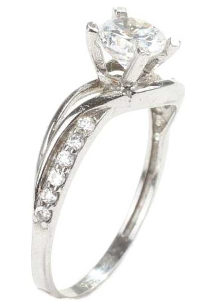 925 Ayar Gümüş Tektaş Yanı Taşlı 082 crt Görünümlü Yüzük fiyatları